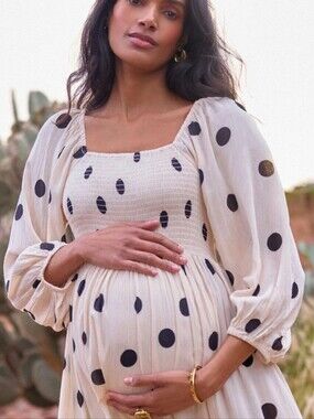 Seraphine Cream/black Polka Dot Maxi Dress